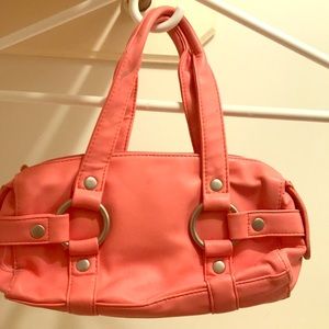 Small coral pleather duffel purse